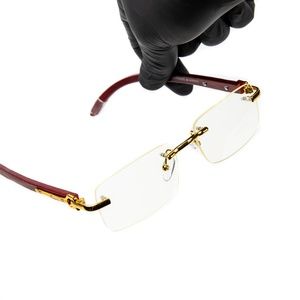 Men's Woodgrain Vintage Clear Rimless Gold Frame Hip Hop Glasses